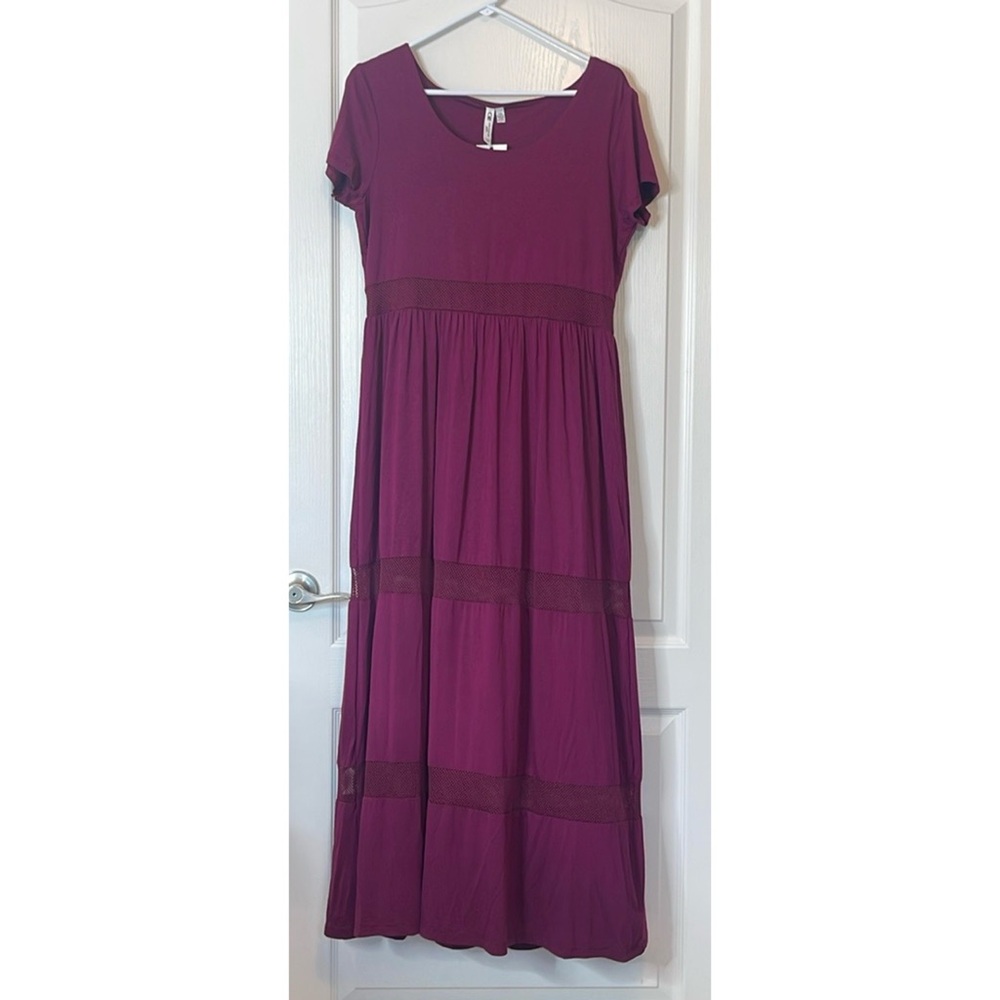 Cable & Gauge Short Sleeve Maxi Dress Dryberry Plum Purple XL Petite